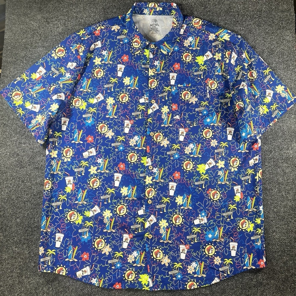 Buc-ee's Tropical Button Down Shirt Size 3XL Beaver Palm Trees Surf